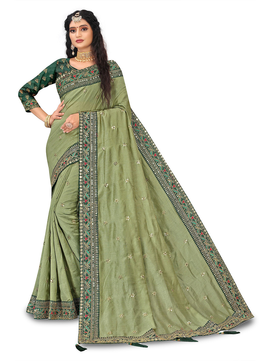 A.G.M.G FASHION Embellished Saree With Unstitched Blouse Piece