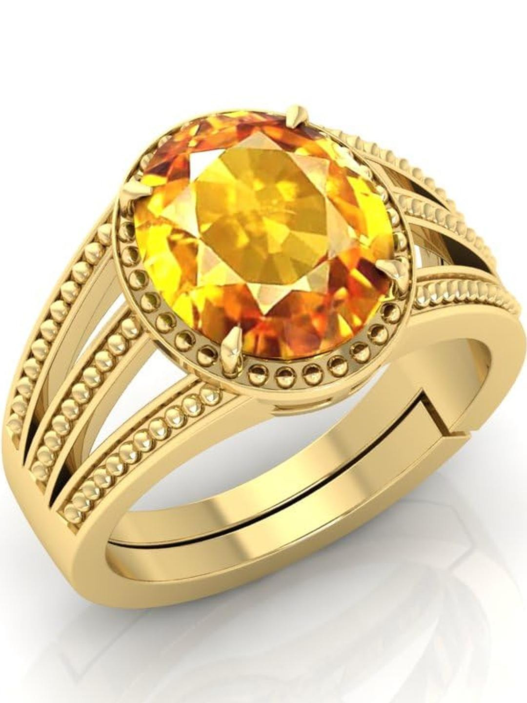 5.25 Ratti Pukhraj Stone Original Certified Yellow Sapphire Gemstone Gold Plated | Adjustable Ring