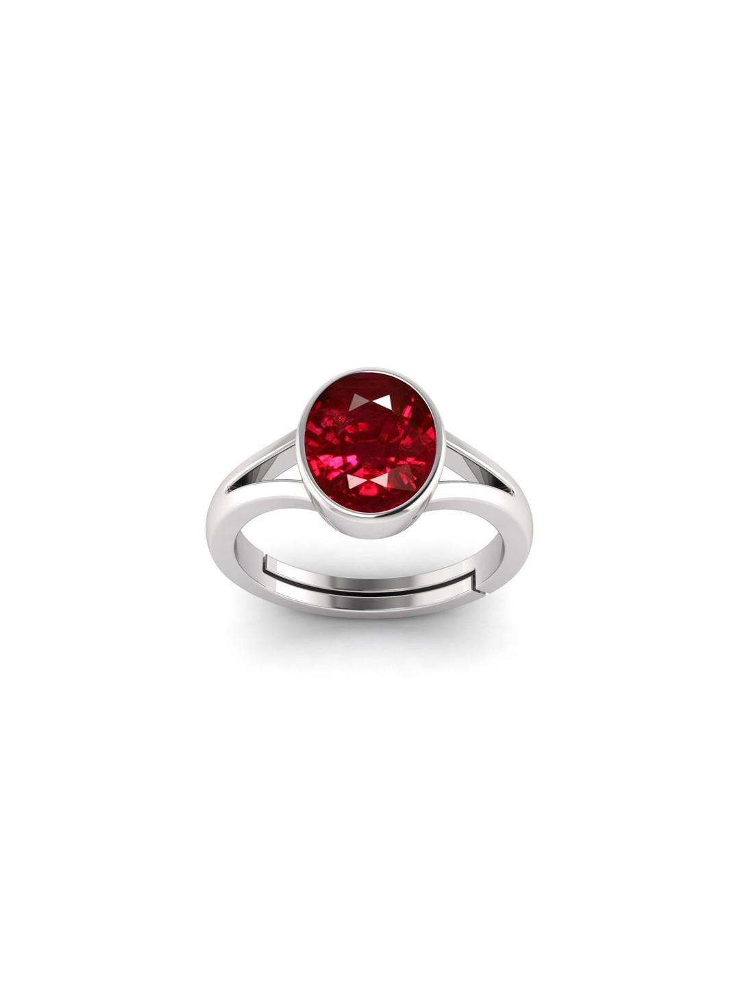 5.25 Ratti 4.60 Carat Silver Plated Adjustable Ruby Manikya Gemstone Natural Birthstone Stone Ring