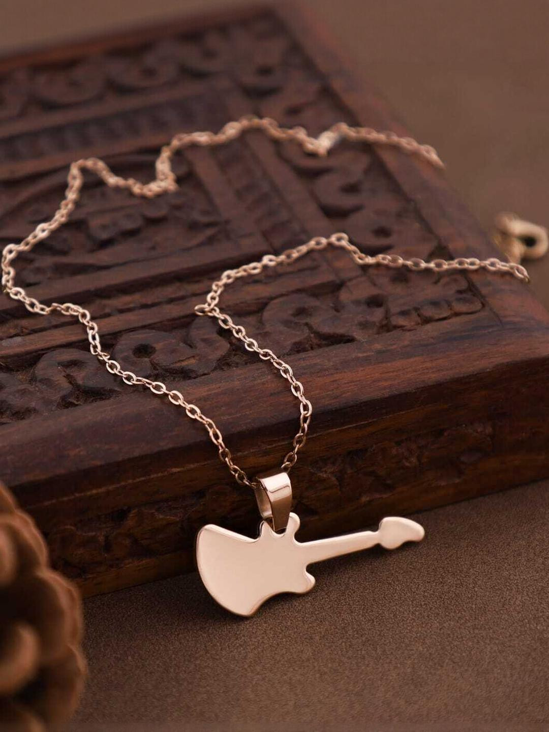 LAKSH Unisex Copper-Plated Guitar Shaped Pendants with Chains
