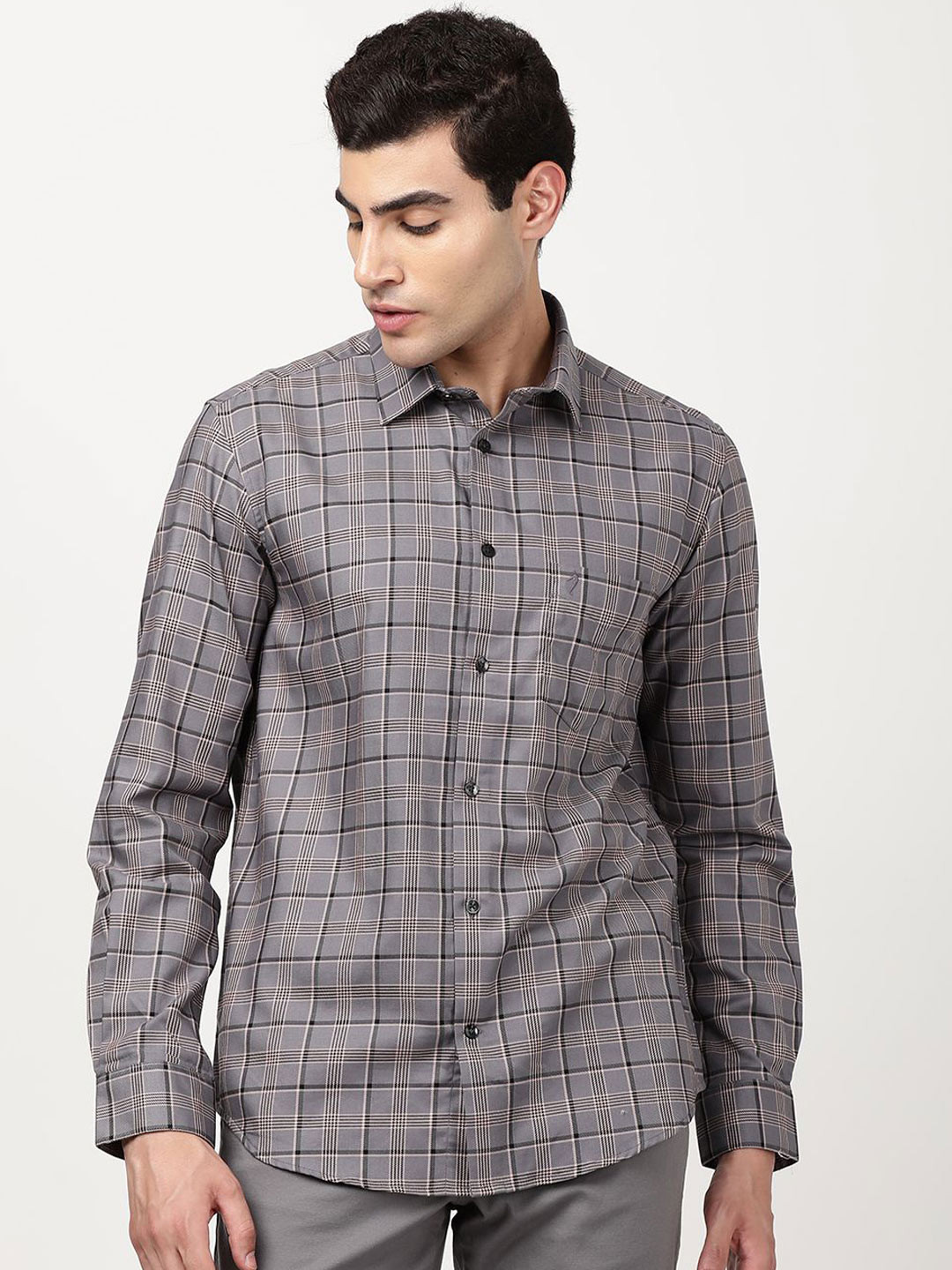 Indian Terrain Classic Silm Fit Checked Tartan Checks Spread Collar Cotton Shirt