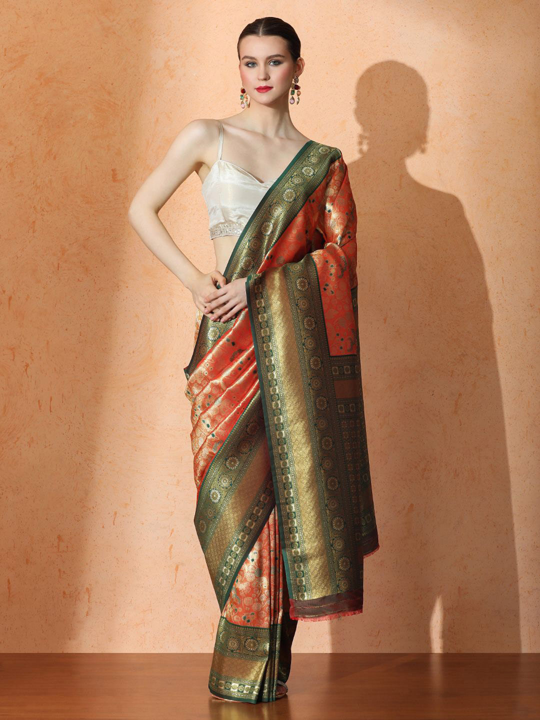 Mitera Floral Woven Design Kanjeevaram Saree With Unstitched Blouse Piece