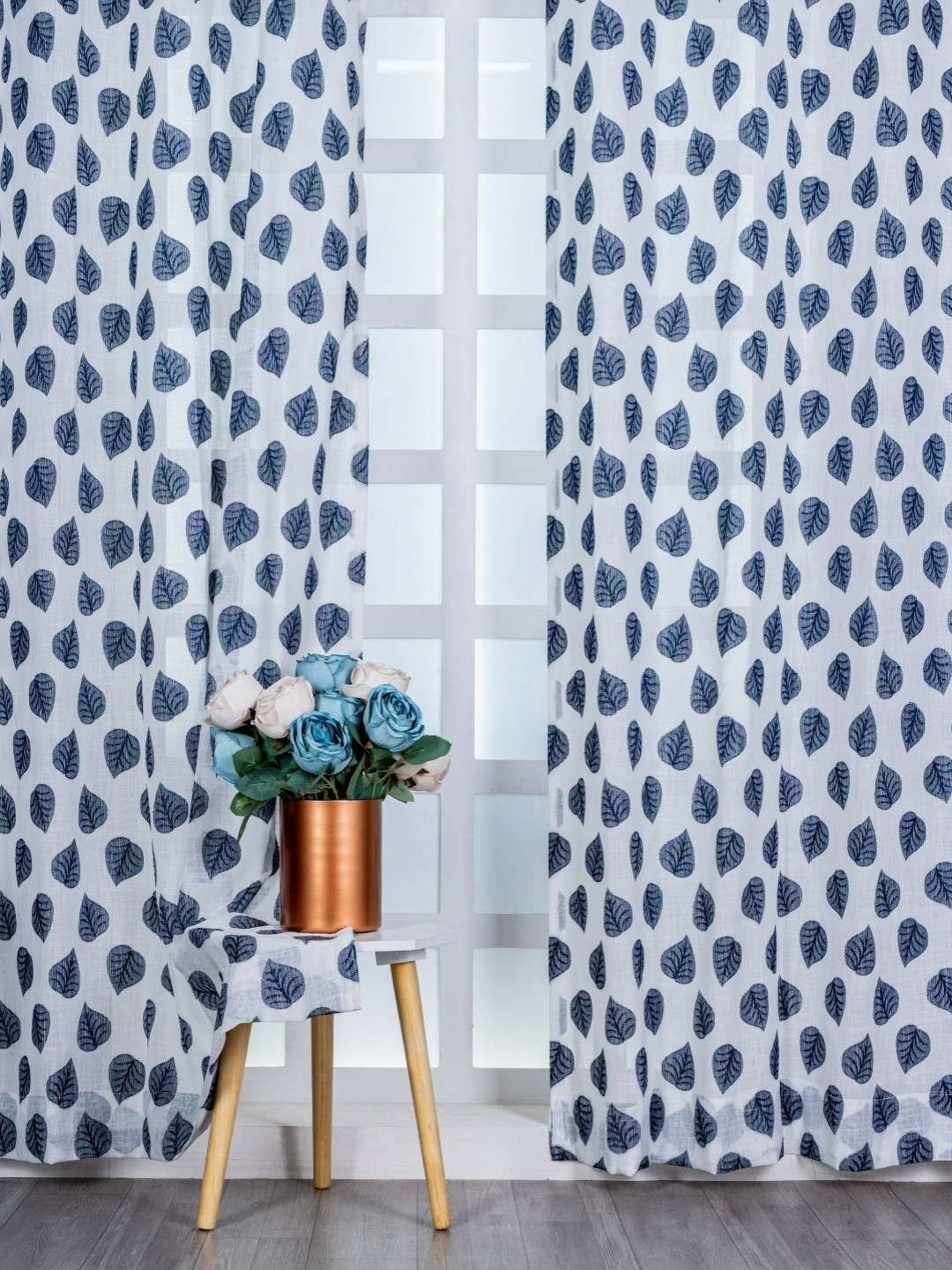 Parda Online Grey 4 Pieces Floral Printed Linen Window Curtains