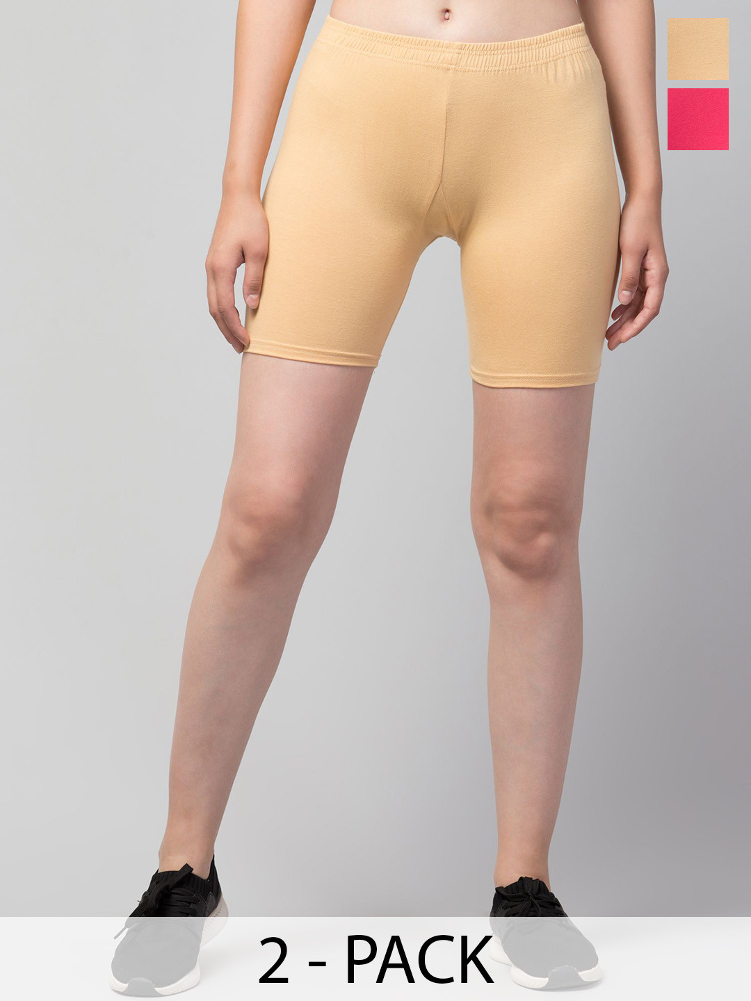 HIRRUX Women Pack Of 2 Skinny Fit Low-Rise Cotton Cycling Sports Shorts