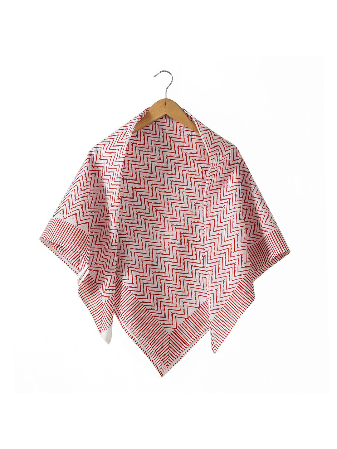 Ravaiyaa Women Waves Hand Block Printed Cotton Square Scarf