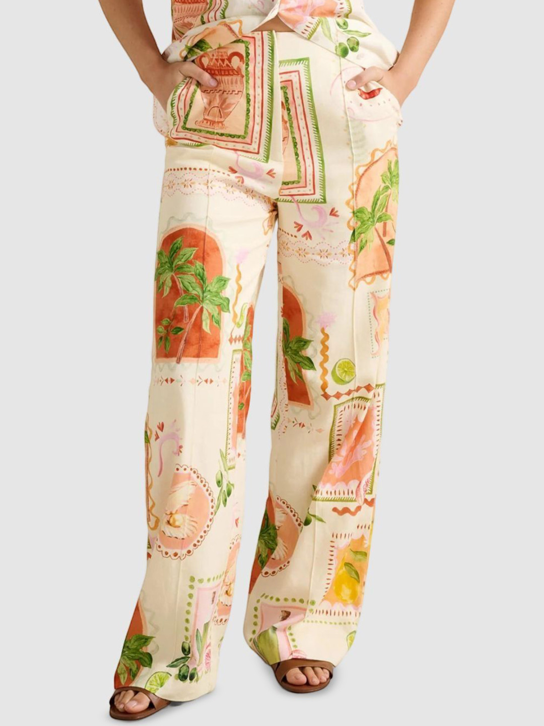 Forever New Men Floral Printed High-Rise Relaxed Fit Trousers