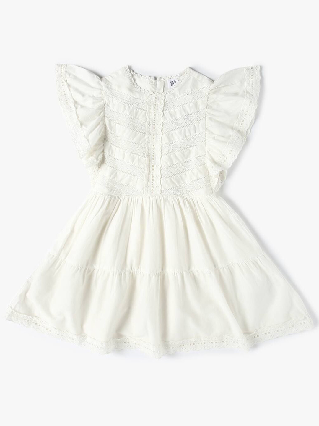 GAP Girls Self Design Round Neck Fit & Flare Dress with Lace Trim