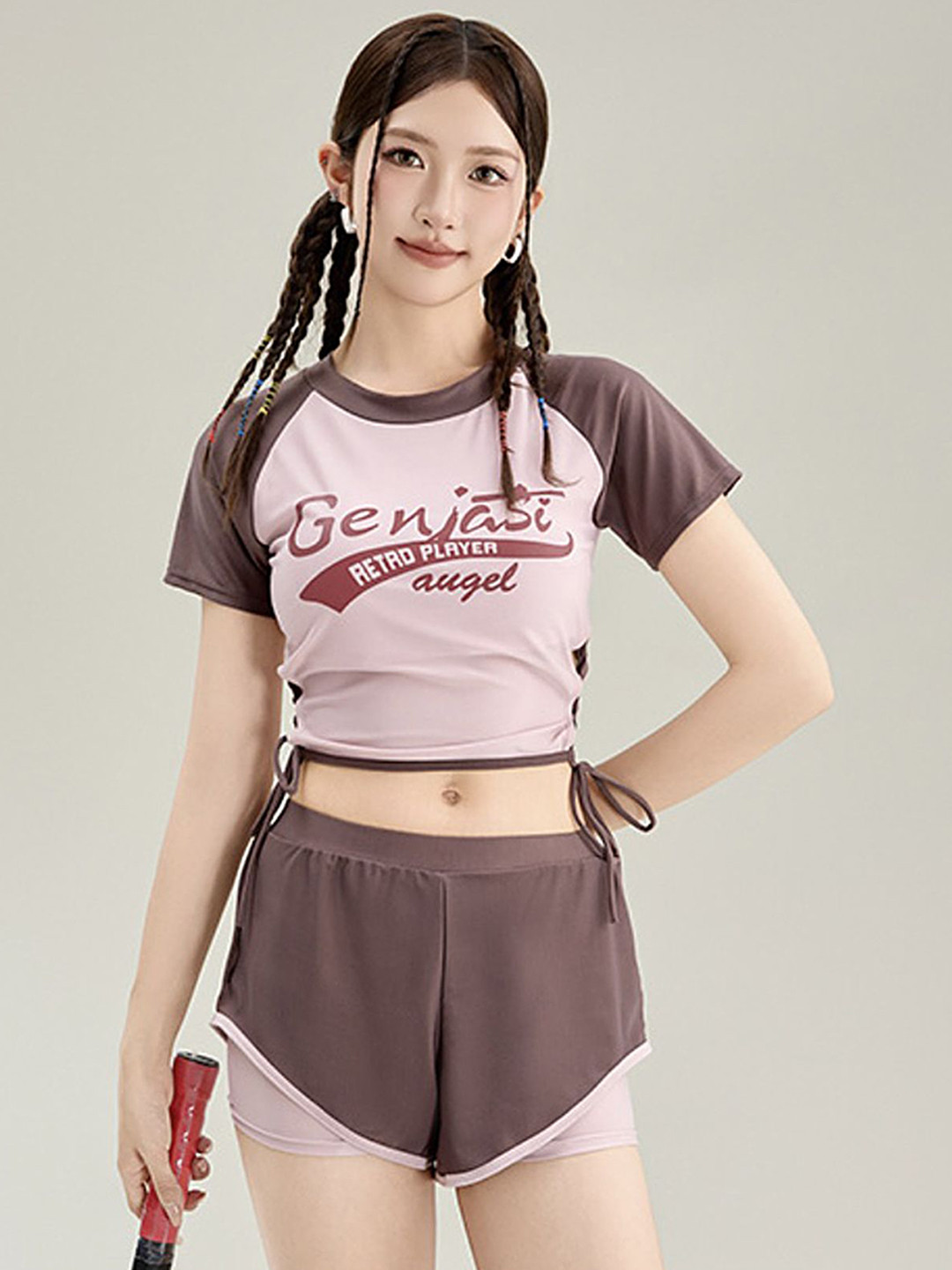 LULU & SKY Typographic Printed Round Neck T-Shirt With Double-Layered Short