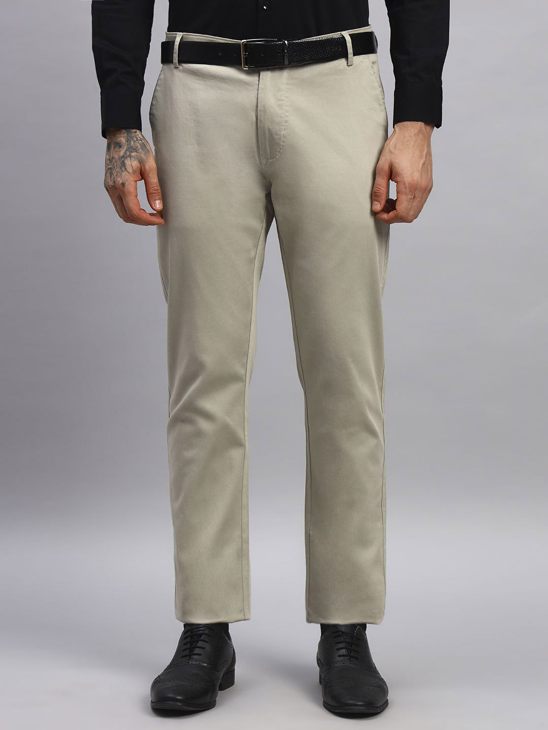 RARE CAMEL Men Relaxed Straight Leg Slim Fit Formal Trousers