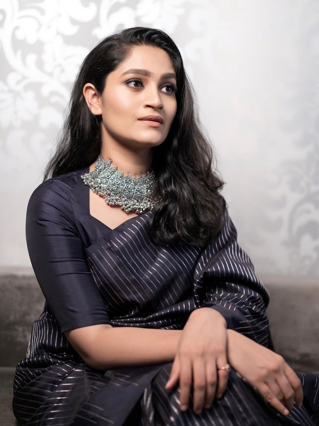 VELVINE Striped Silk Blend Banarasi Saree