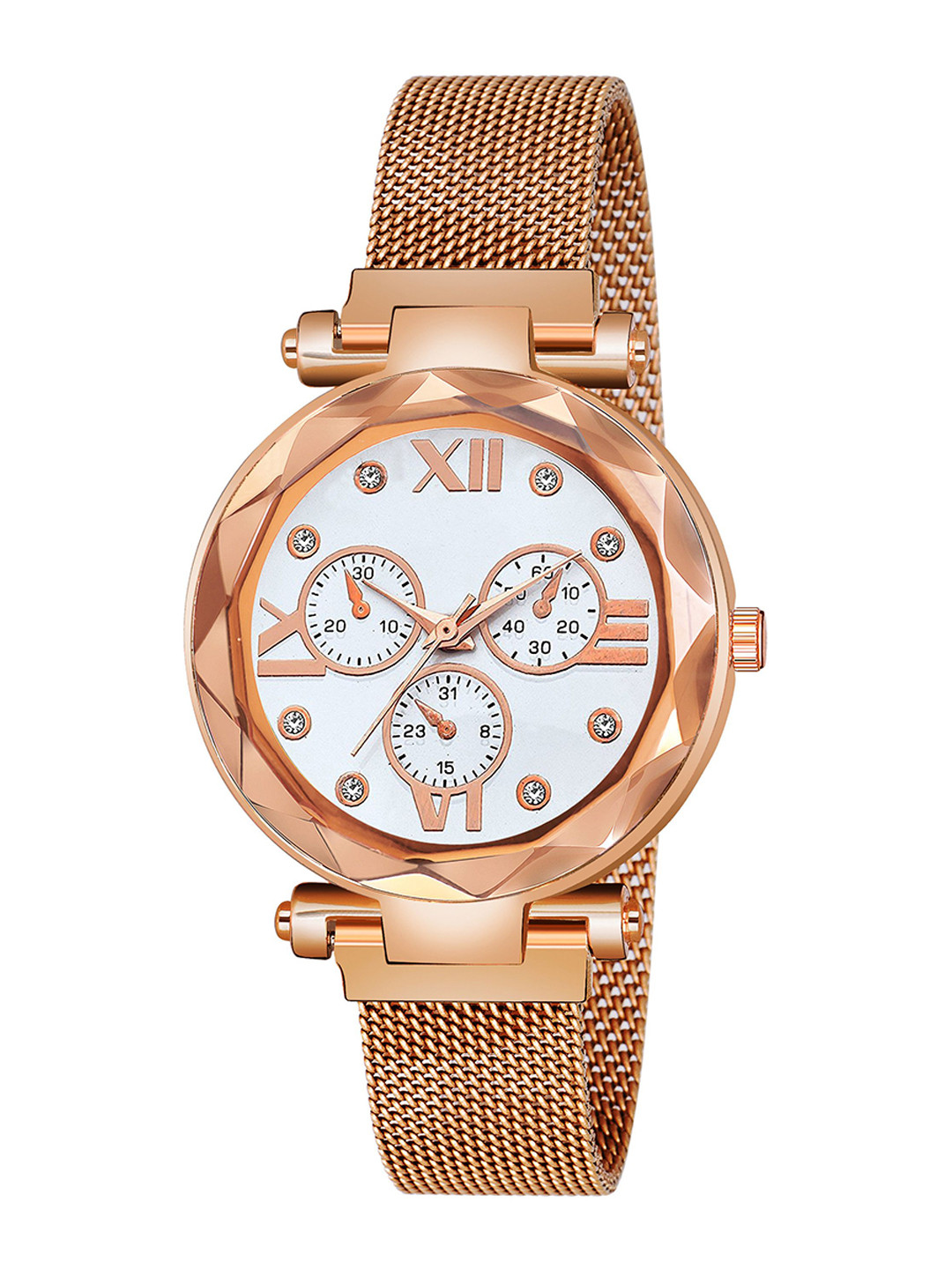 CSAMON Women Round &Bracelet Style Straps Analogue Watch Mina white dial roseGold Maganet