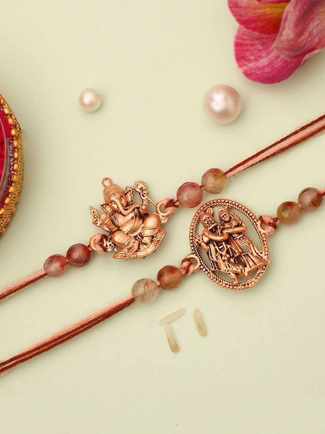 The Purple Tree Set Of 2 Artificial Beaded Lord Ganesha & Radha Krishna Thread Rakhis