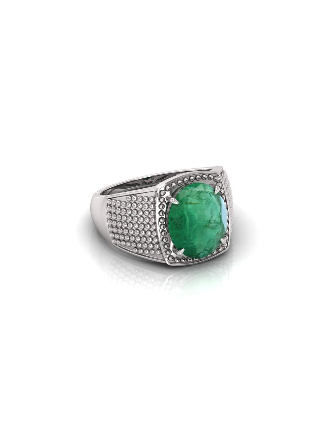 14.25 Ratti Natural Lab Certified Panna Emerald Gemstone Ring With Lab Certificate