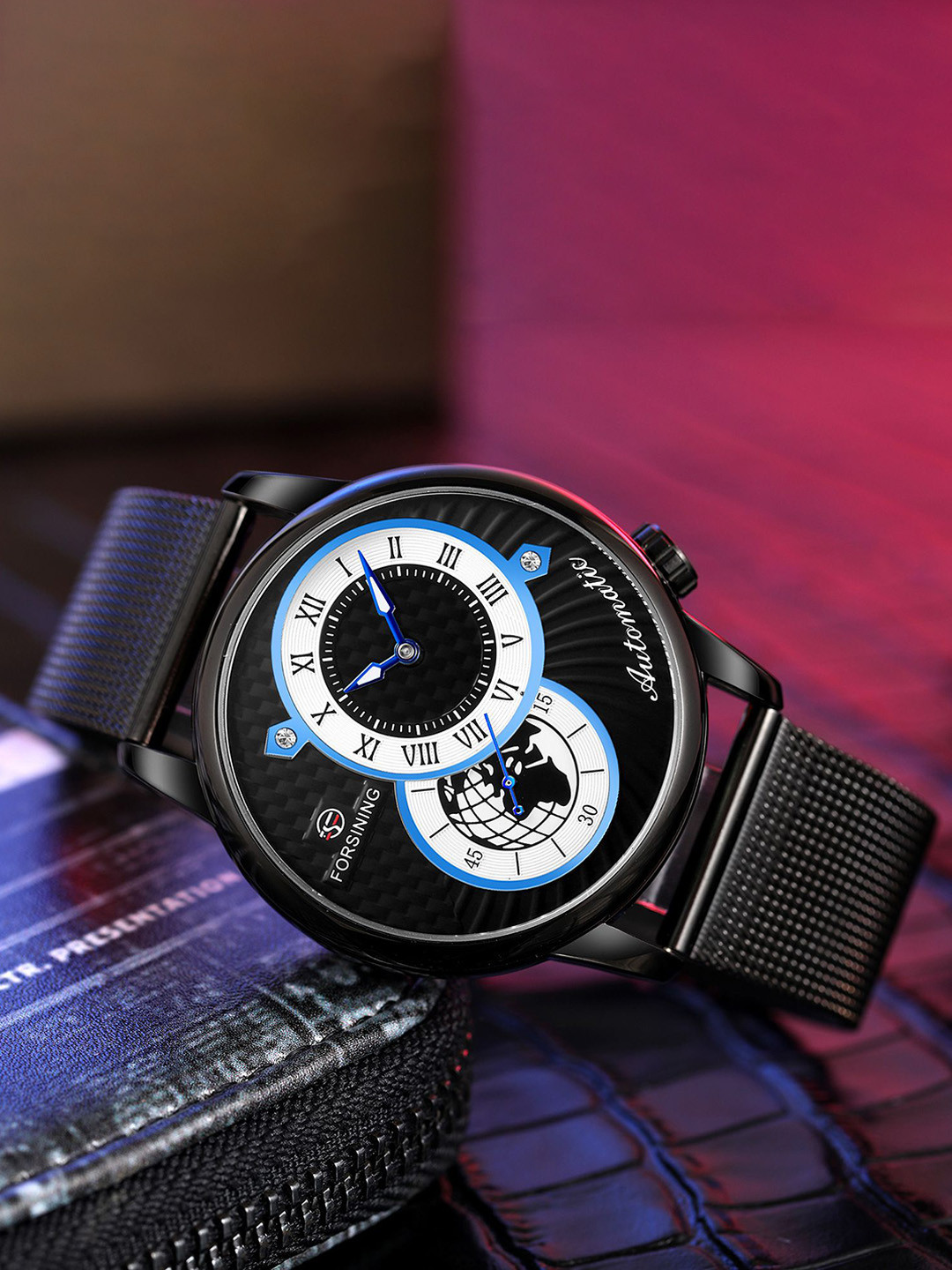 FORSINING Men Mechanical Hand Wind Skeleton Antique Steampunk Leather Wristwatch