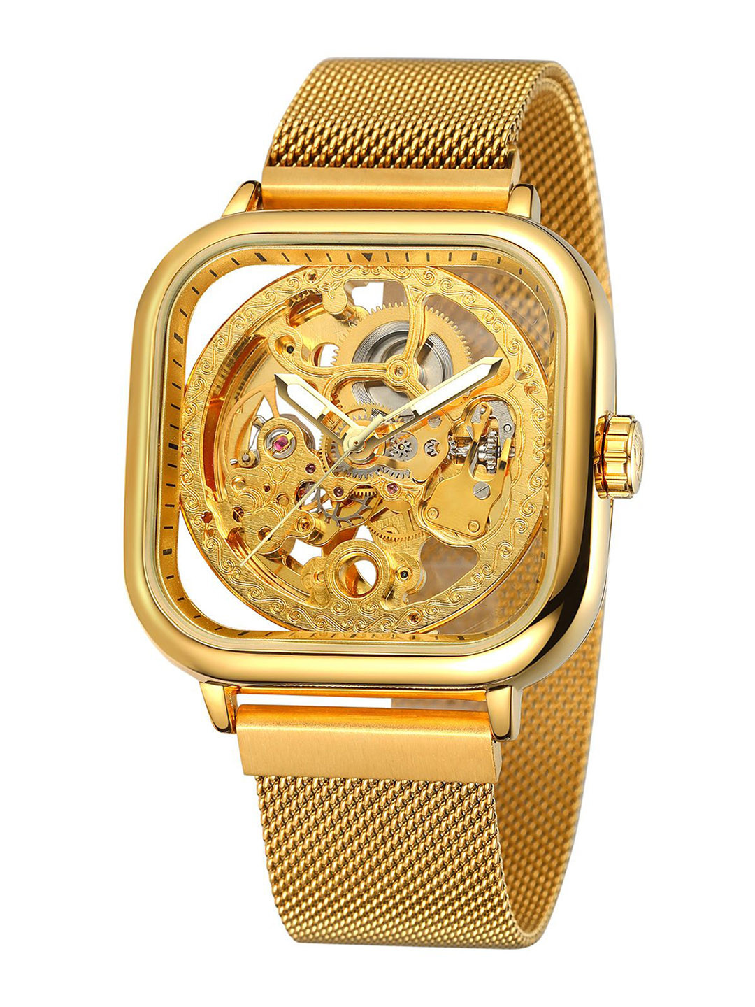 FORSINING Automatic Mechanical Skeleton Transparent Analog Mesh Steel Band Men Watch