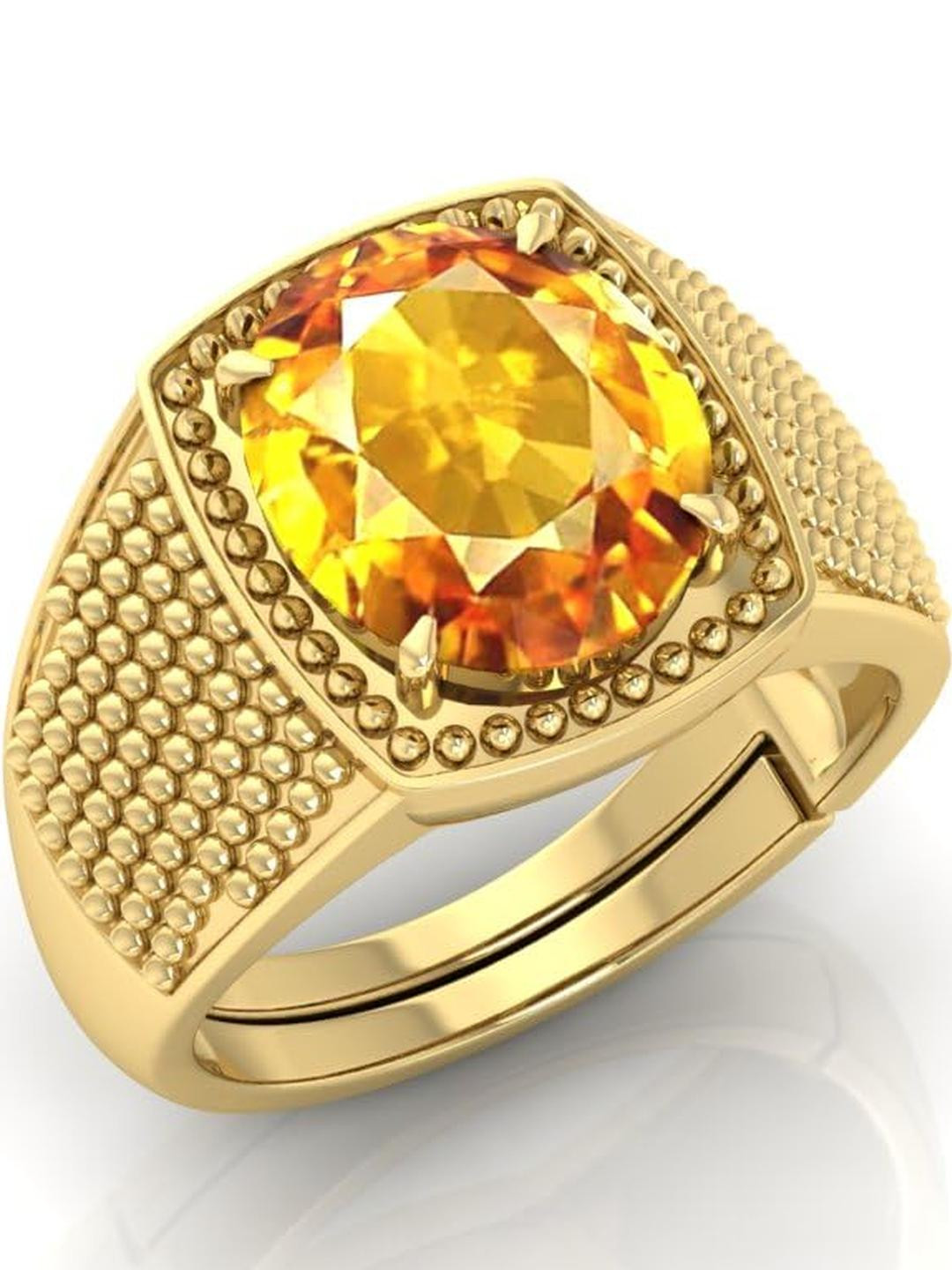 6.25 Ratti Pukhraj Stone Original Certified Yellow Sapphire Gemstone Gold Plated | Adjustable Ring