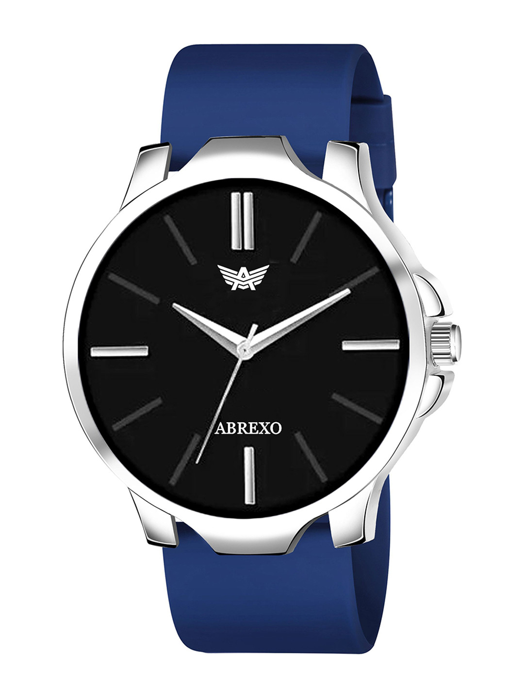 Abrexo Men Round Dial & Straps Analogue Watches Abx9100-Silver Black Dial Blue Strap Watch