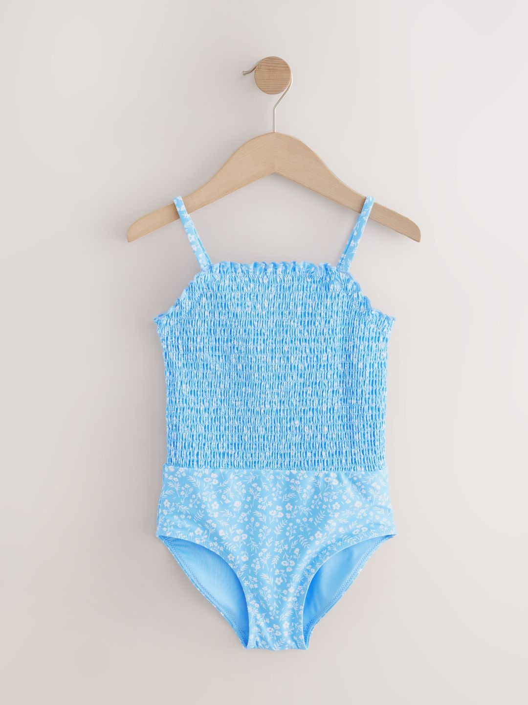 NEXT Girls Floral Print Smocked Swim Bodysuit