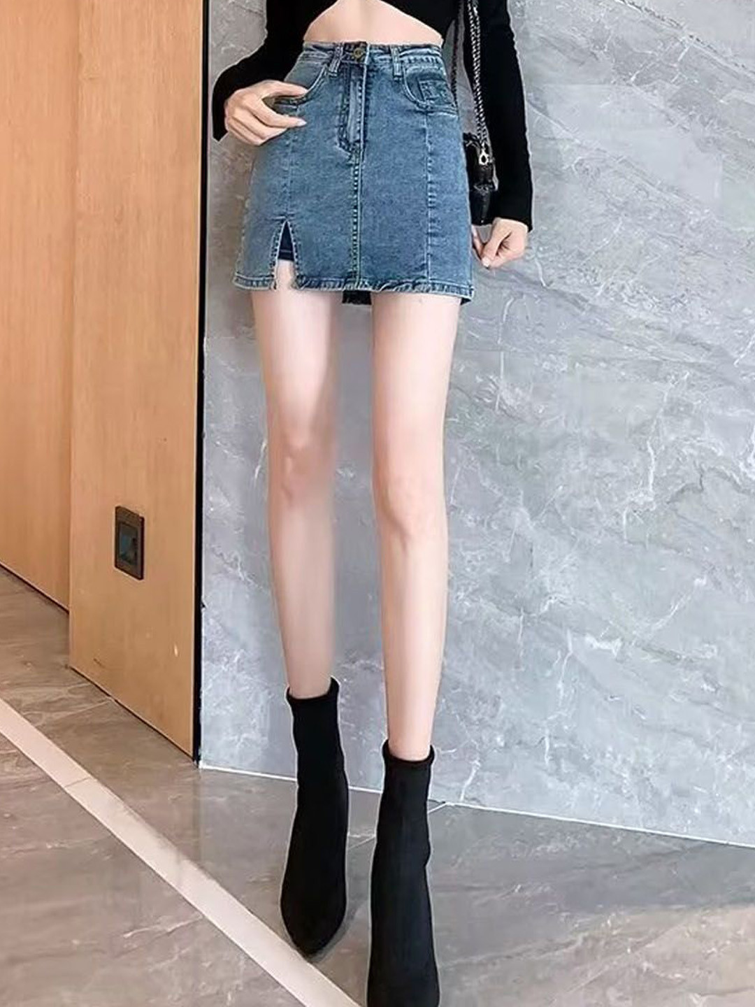 StyleCast Women Denim Cut Out Straight Mini Skirt