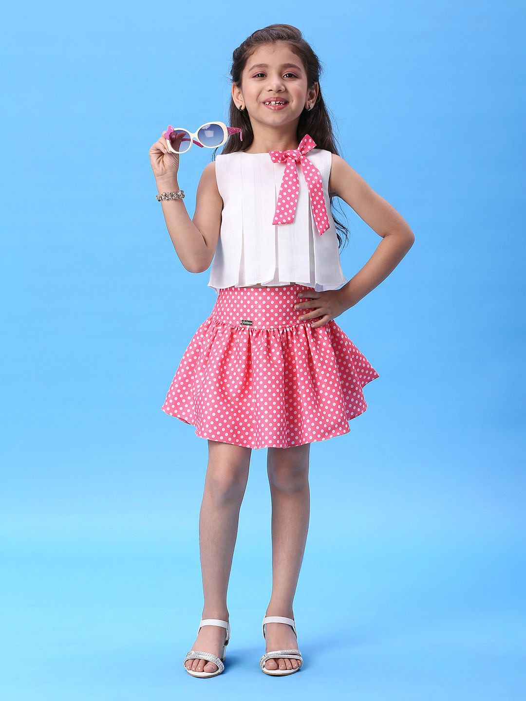 Macwin Girls Sleeveless Box Pleated Top With Skirt