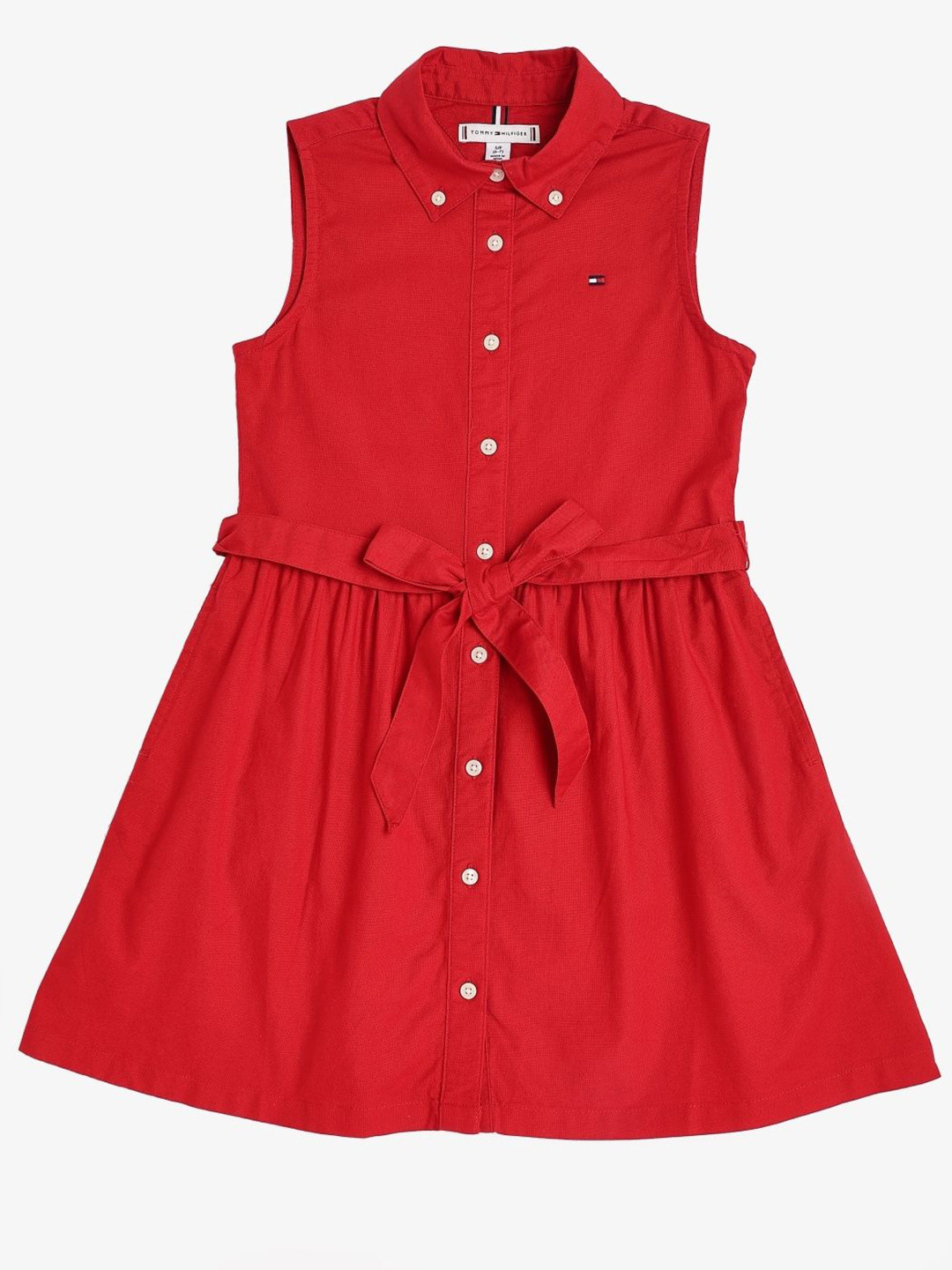 Tommy Hilfiger Girls Button-Down Collar Cotton Shirt Type Dress