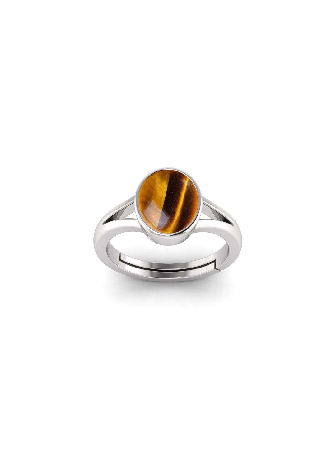 10.25 Ratti 9.60 Carat Silver Plated Adjustable Tiger'S Eye Gemstone NaturalBirthstone Stone Ring