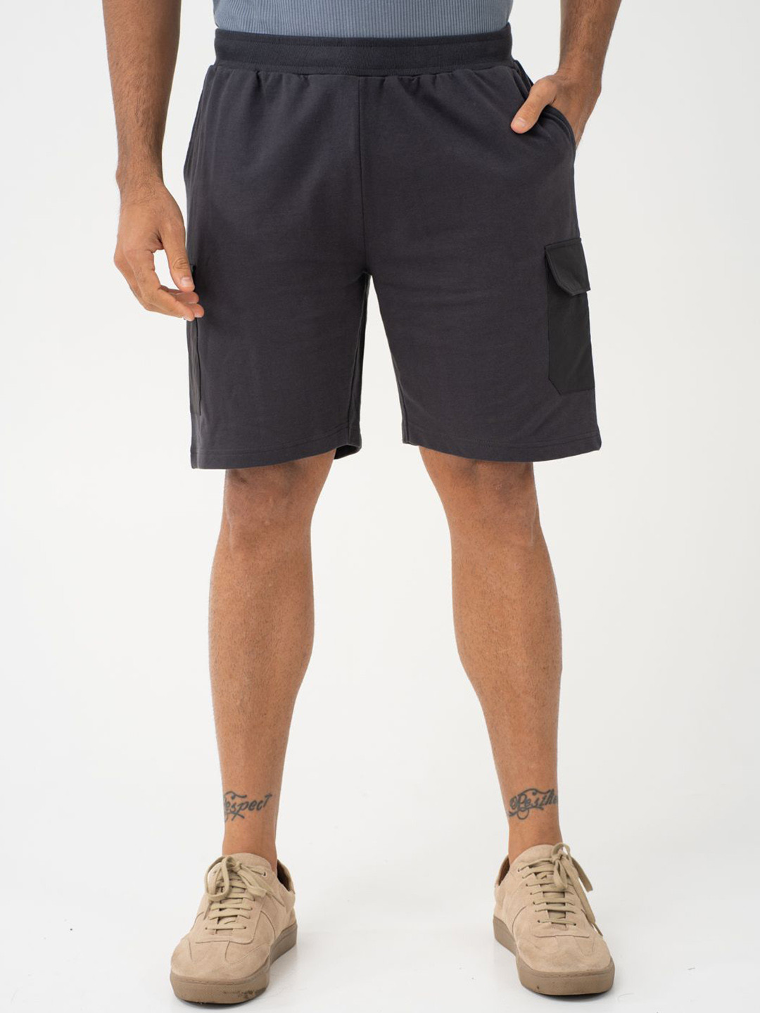 The Pant Project Lint Grey Relaxed Fit Cargo Sweatshorts with Drawstring