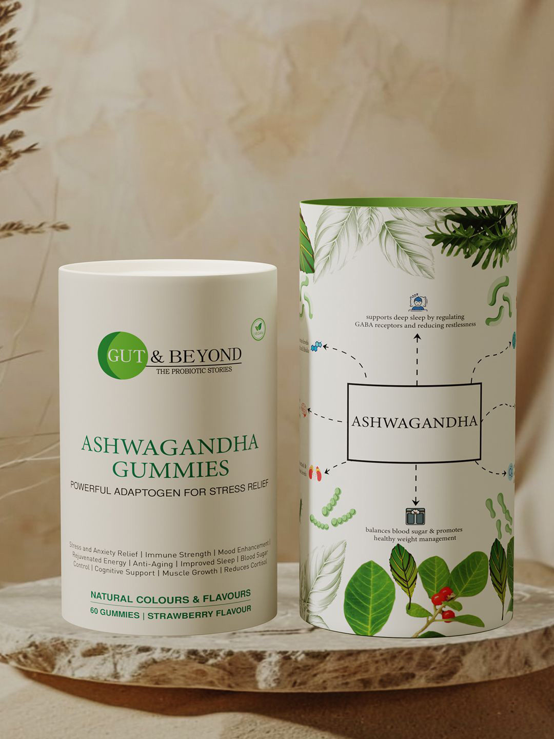 GUT & BEYOND Ashwangandha Gummies - 60 Gummies - Strawberry Flavor