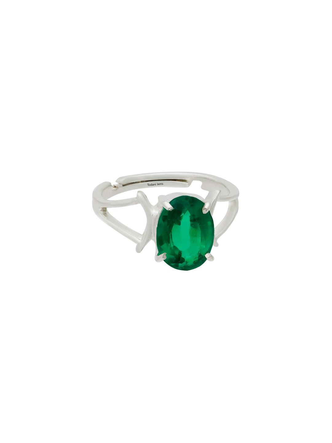 6.25 Ratti 5.60 Carat Natural Panna Emerald Adjustable Silver Ring With Lab Certificate