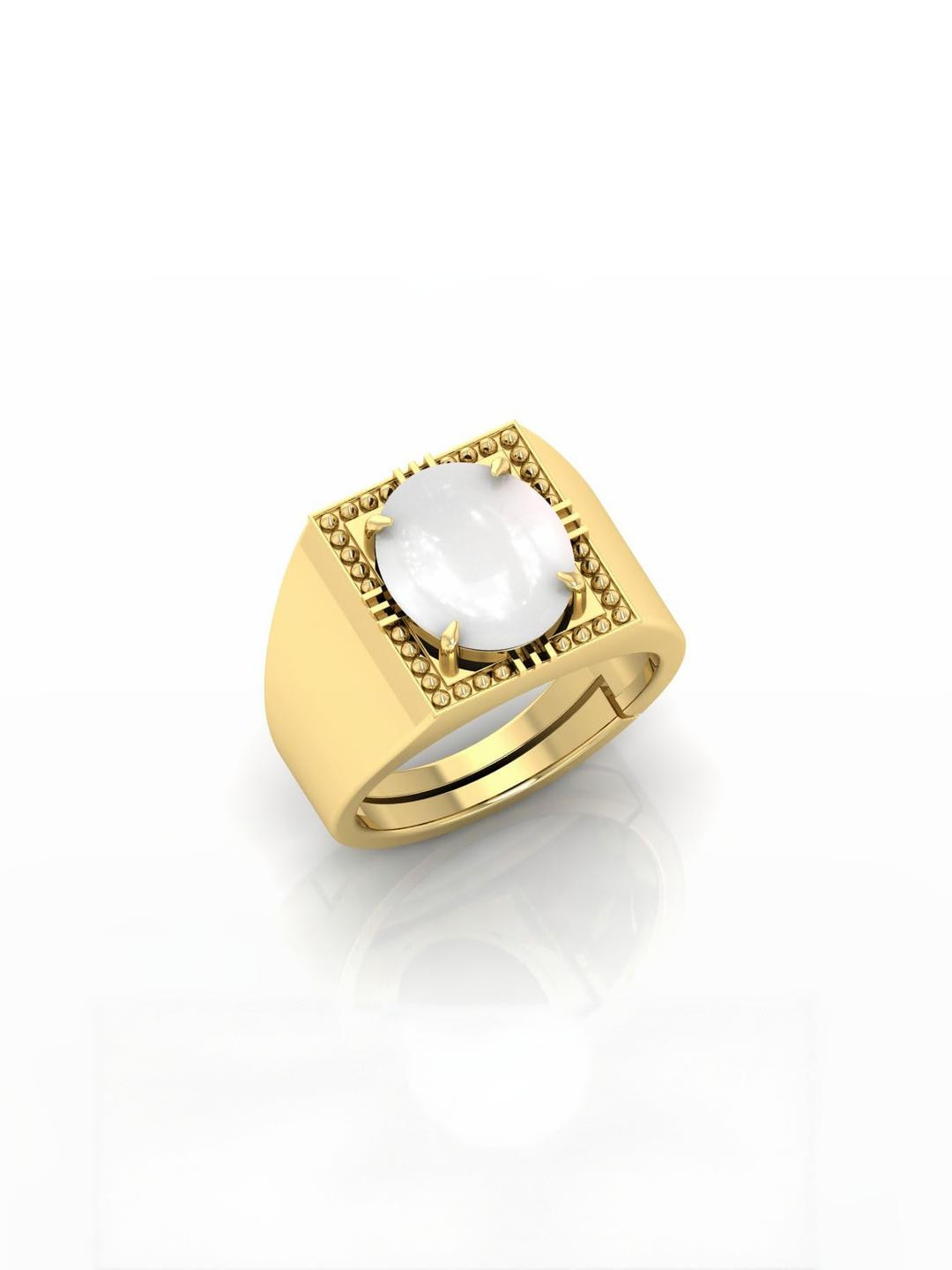 7.25 Ratti Moonstone Stone Certified Gemstone Gold Plated | Adjustable Ring With Lab Certificate