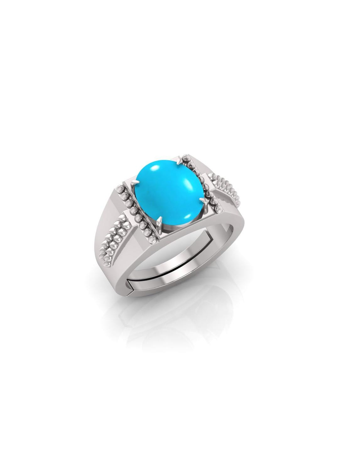 12.25 Ratti Turquoise Stone Original Certified Firoja Gemstone Silver Plated | Adjustable Ring