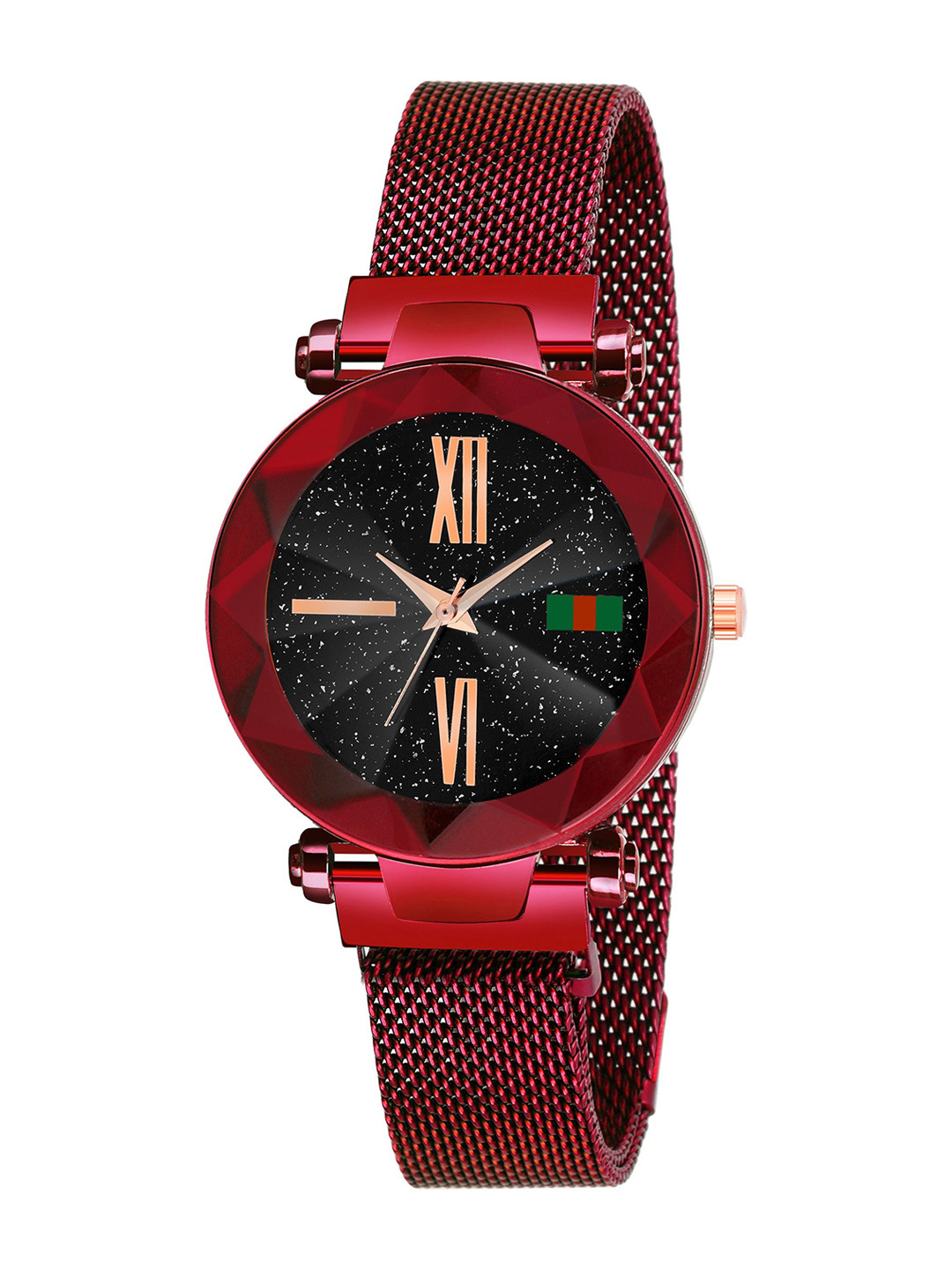 CSAMON Women Embellished Dial & Stainless Steel Bracelet Style Straps Analogue Watch GR_379_Red_roman_CS