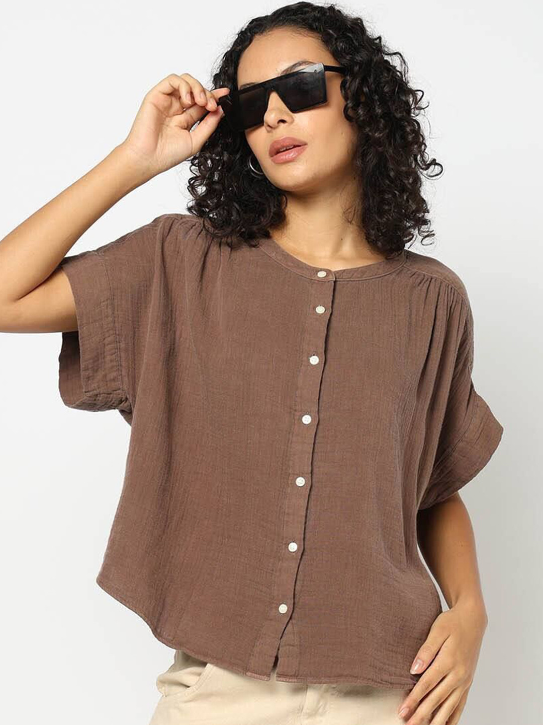 GAP Pure Cotton Band Collar Shirt-Style Top