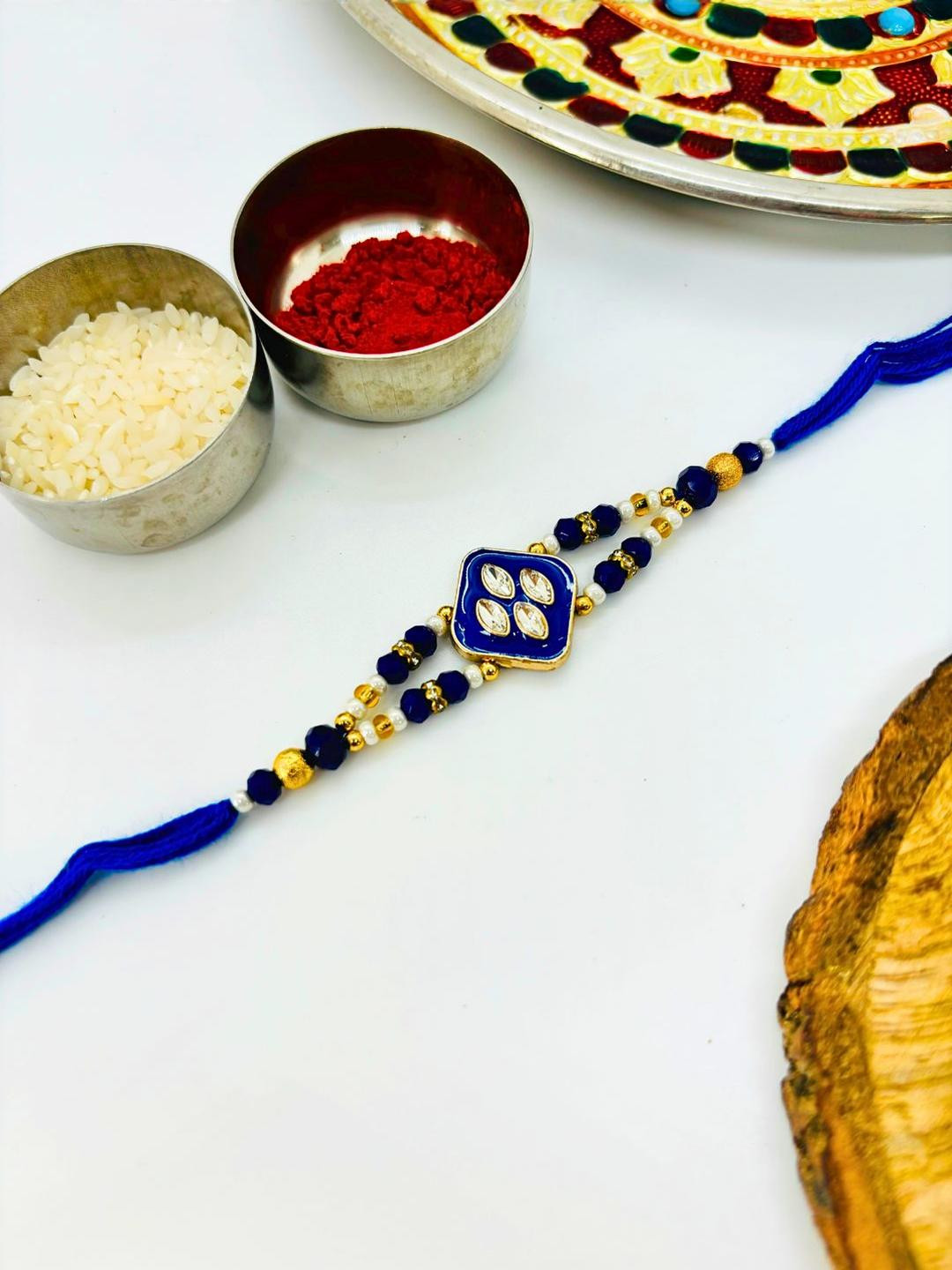 Kundan Meenakari Rakhi Stone Studded & Beaded Thread Rakhi Traditional Handmade Rakhi for Brother