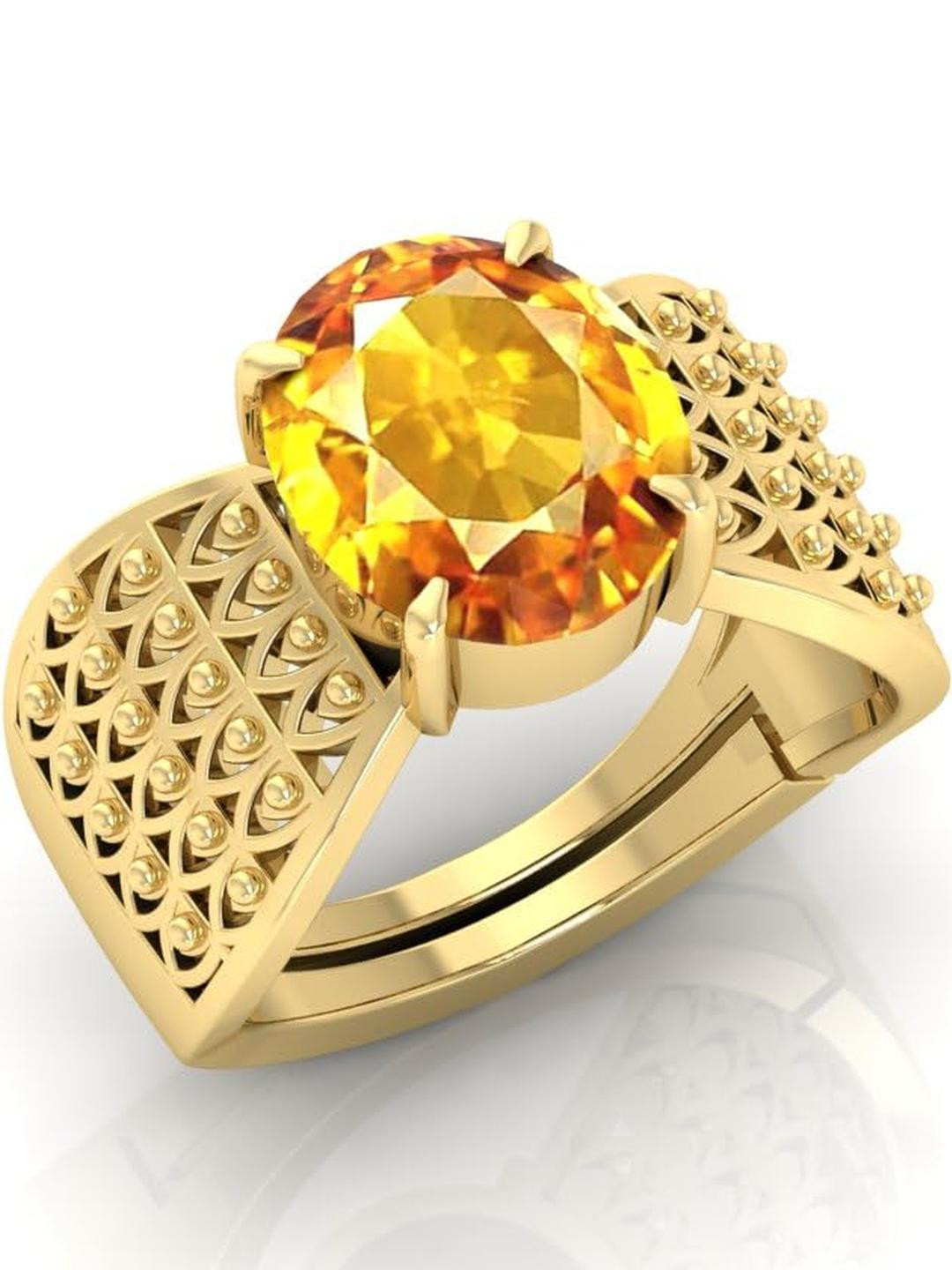 9.25 Ratti Pukhraj Stone Yellow Sapphire Gemstone Gold Plated Adjustable Ring