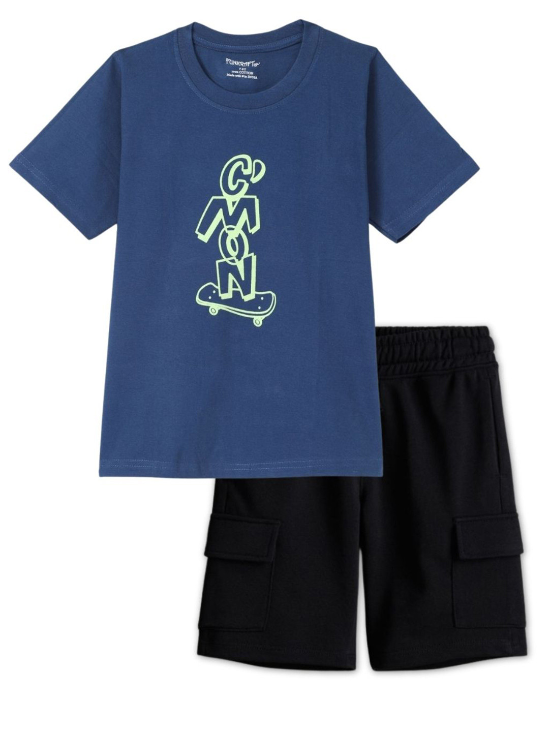 FUNKRAFTS Boys Printed Short Sleeves Pure Cotton T-Shirt With Shorts