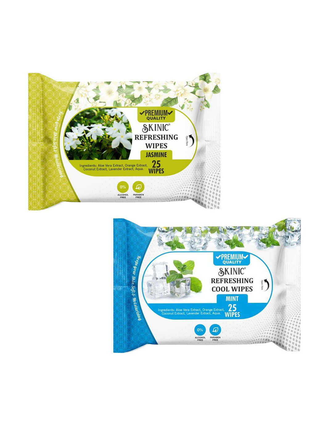 SKINIC Set Of 2 Jasmine & Mint Wet Wipes- 25 Wipes Each