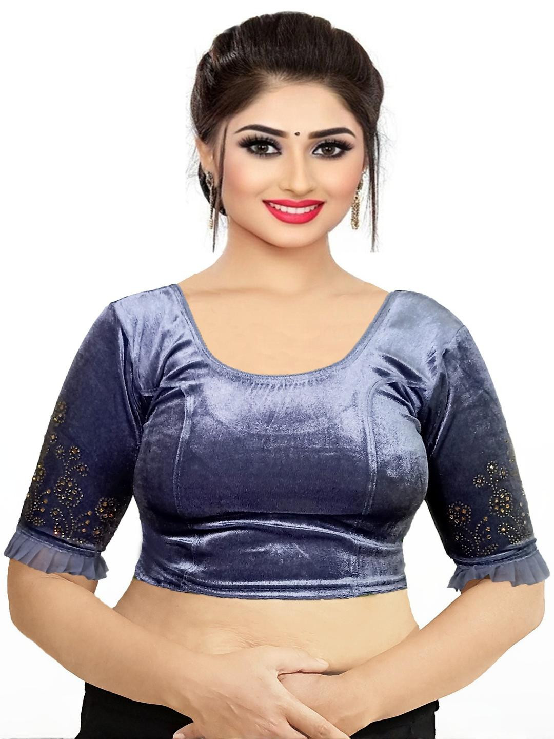 PU FASHION Women Grey Saree Blouse