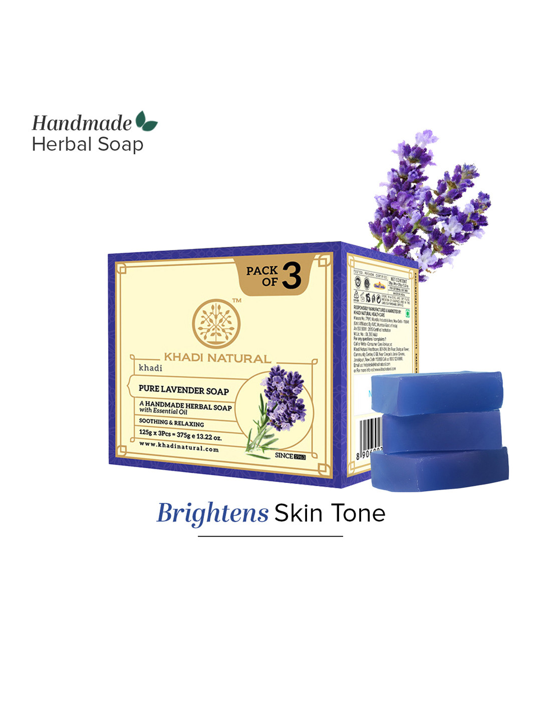 Khadi Natural Unisex Set of 3 Handmade Pure Lavender Soap