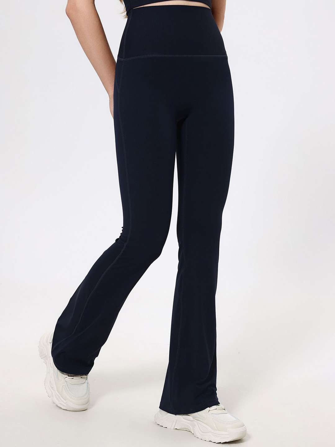 Navy Blue Flared High-Rise Bootcut Trousers