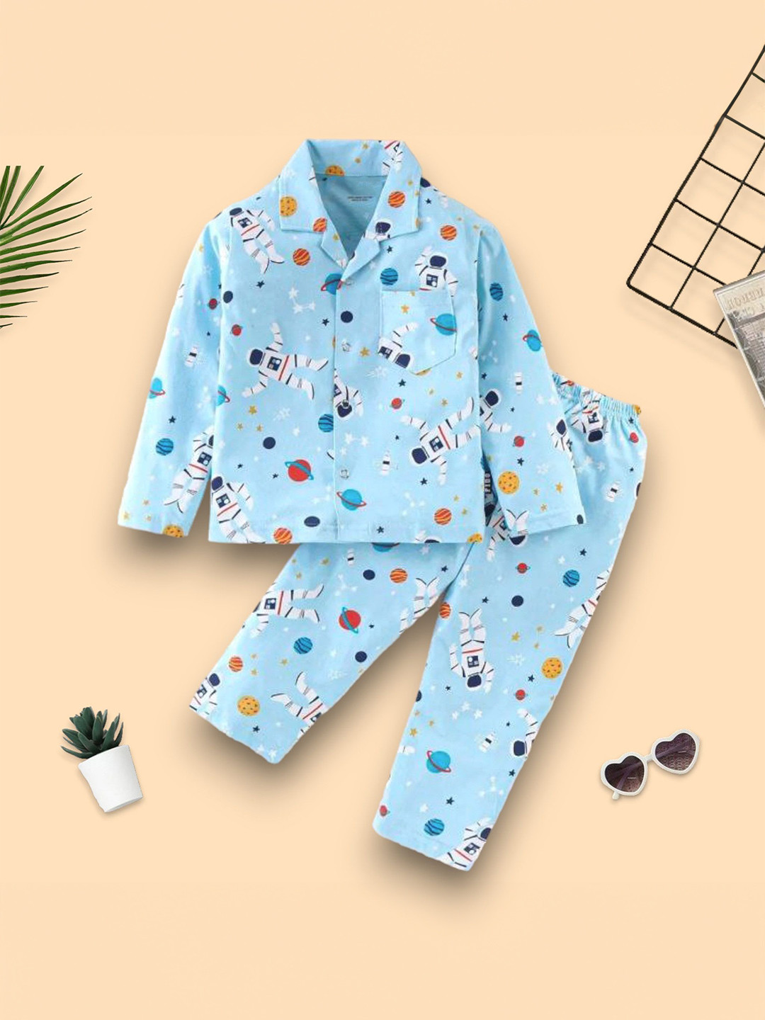 WINSWORLD ENTERPRISE Kids Printed Lapel Collar Shirt With Trouser