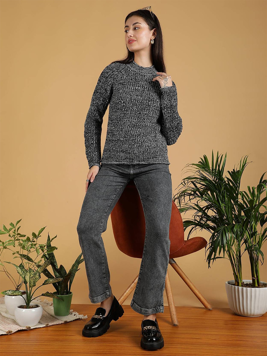 Kotty Mock Collar Knitted Cotton Sweater