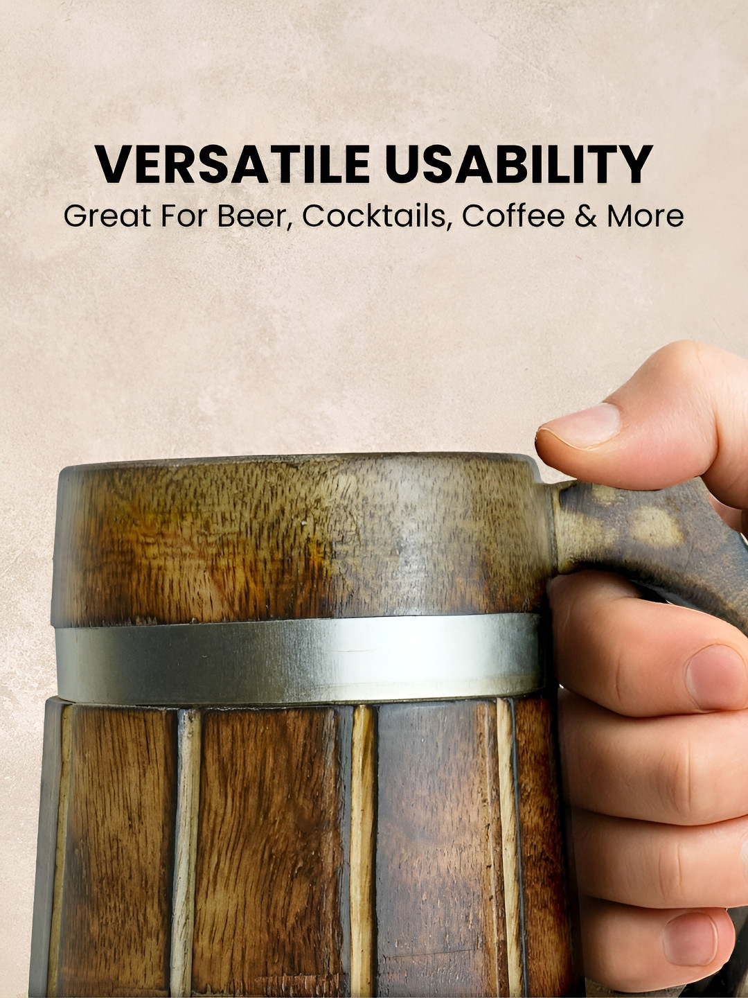 SuperGeneriX Camel Brown Textured Vintage Wooden Beer Glass 500 ml