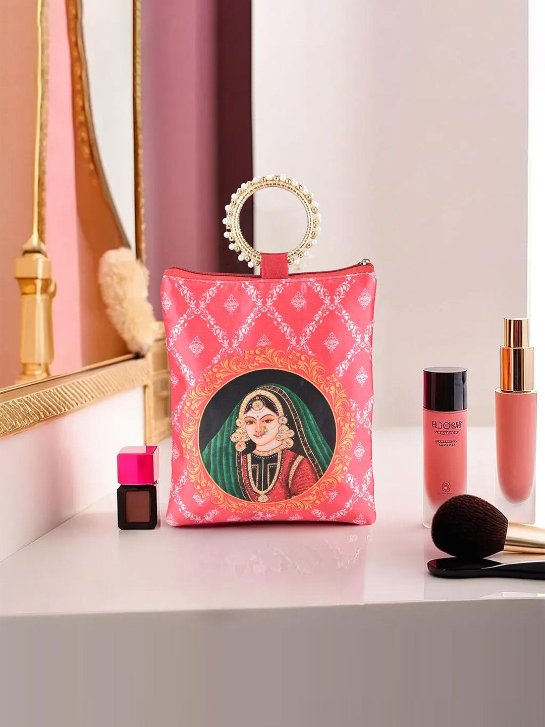 Kuber Industries Maharani Printed Silk Clutch With Zip & Handle