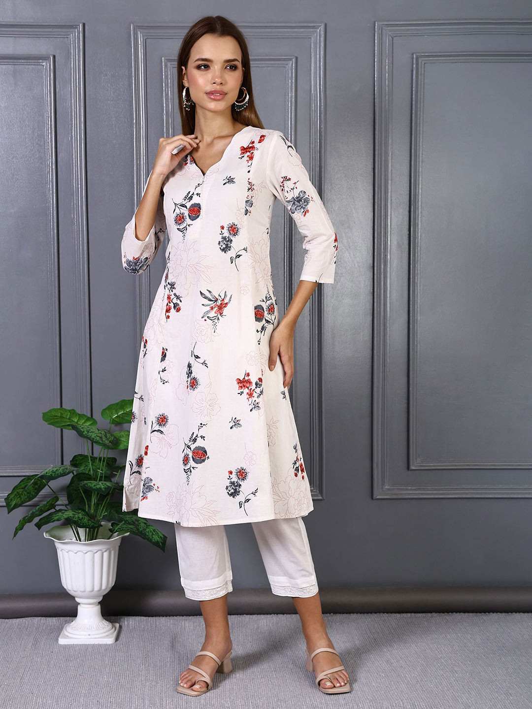 W Women Floral Printed Daily Cotton A-Line Kurta
