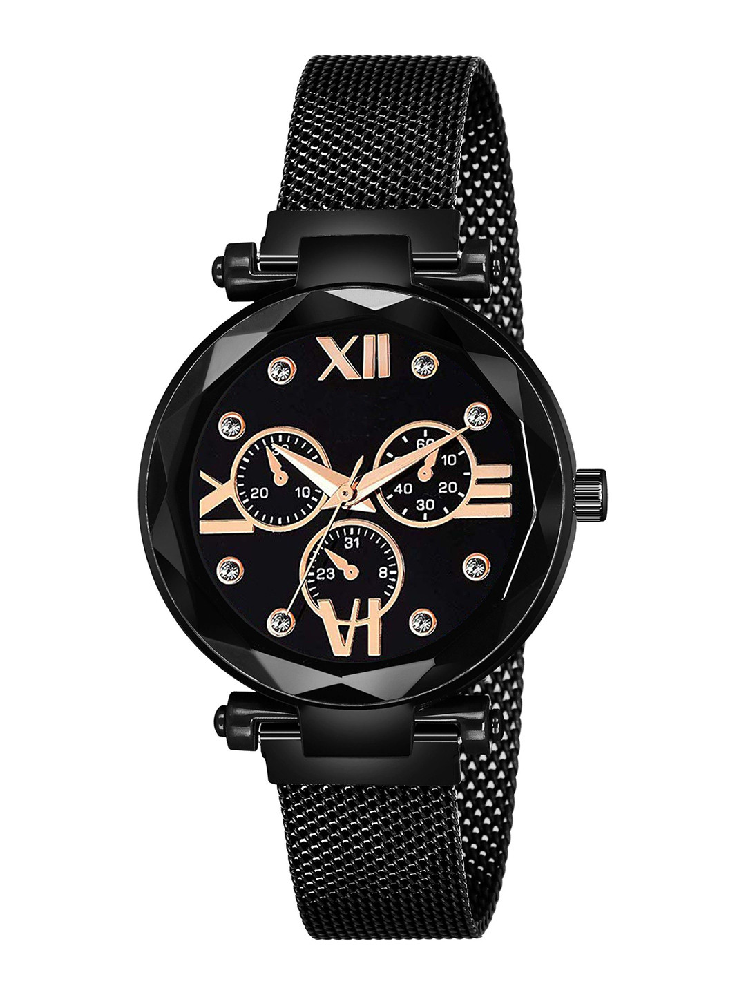 CSAMON Women Embellished Dial Analogue Watch Mina Black Dial Black Maganet