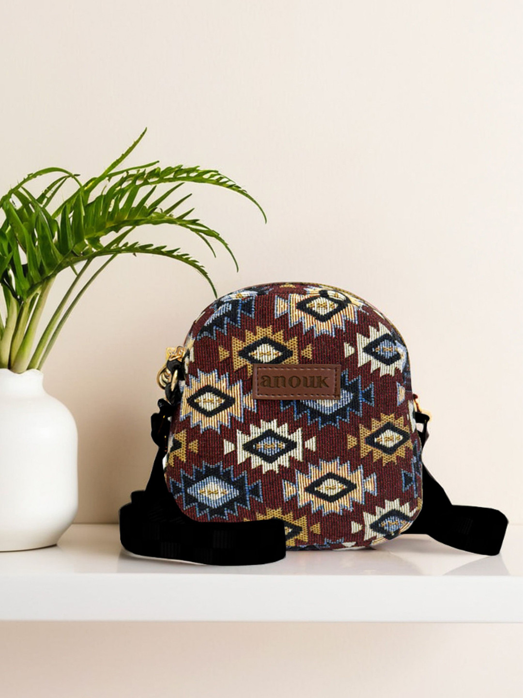 Anouk Brand Logo Printed Crossbody Jute Sling Bag