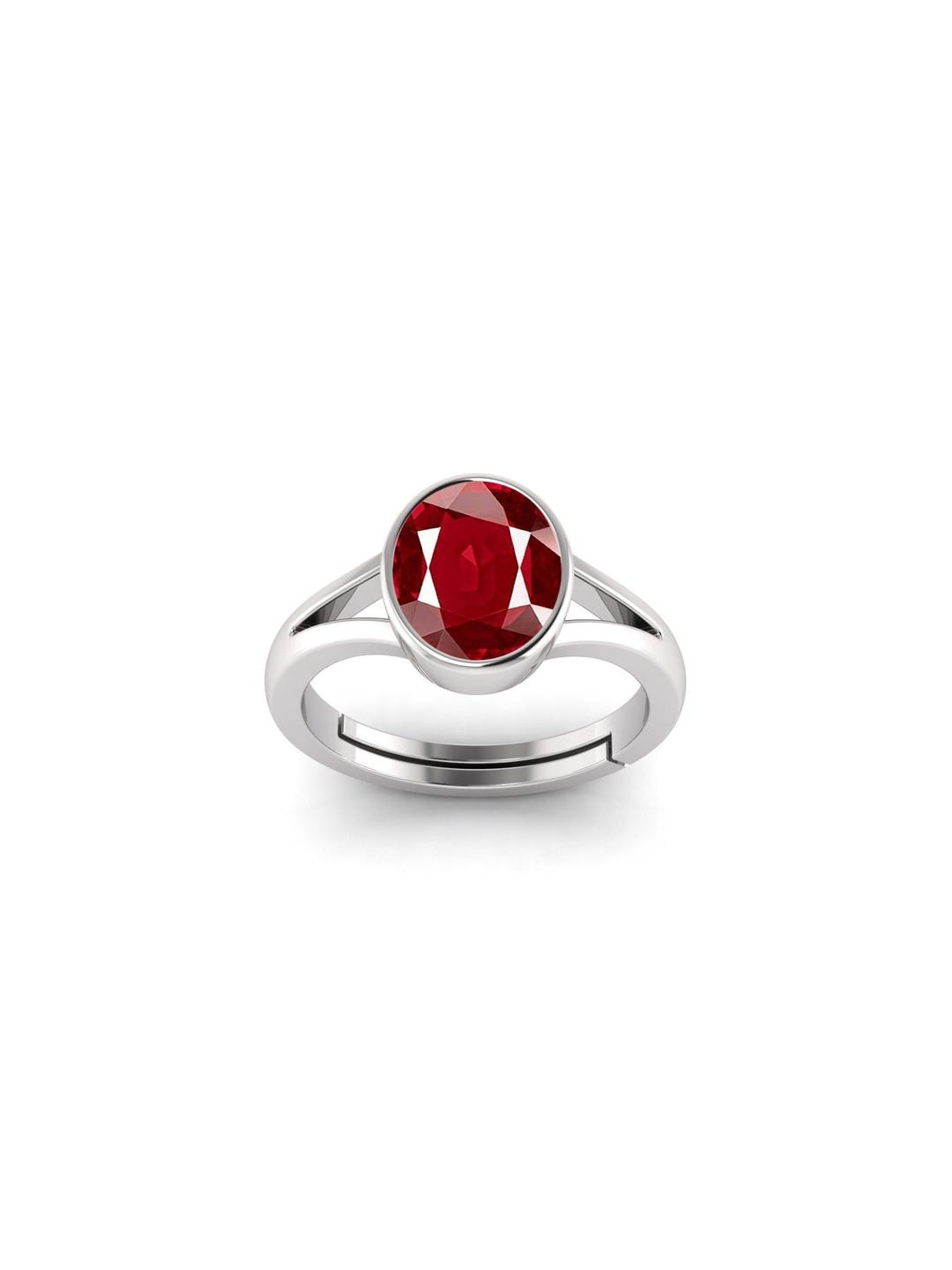 6.25 Ratti 5.60 Carat Silver Plated Adjustable Ruby Manikya Gemstone Natural Birthstone Stone Ring
