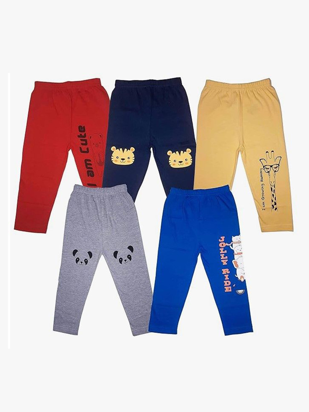 TotzTouch Boys Pack Of 5 Knee Printed Cotton Lounge Pants