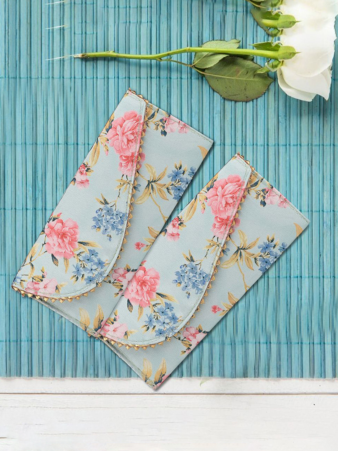 Kuber Industries Set Of 4 Floral Printed Envelopes For Gifting Money With Button